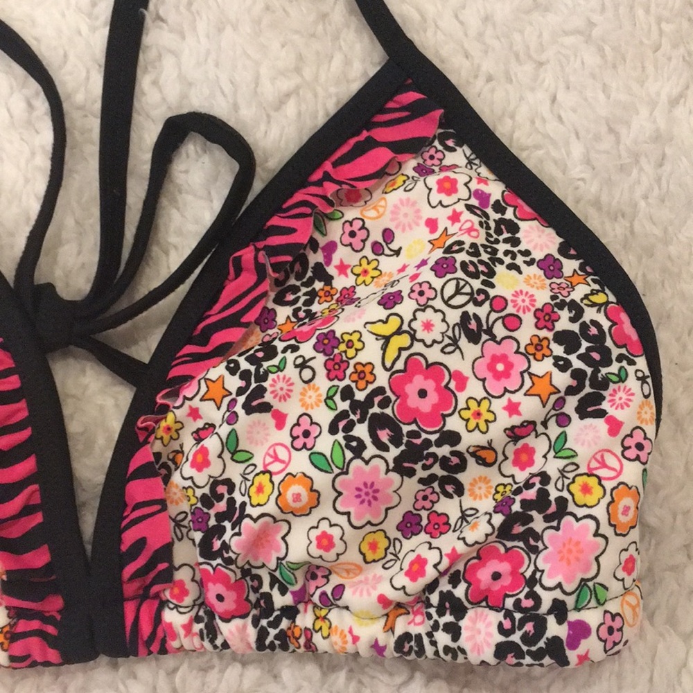 Swimsuit Top Pink and Black Zebra Leopard Floral - Picture 3 of 8